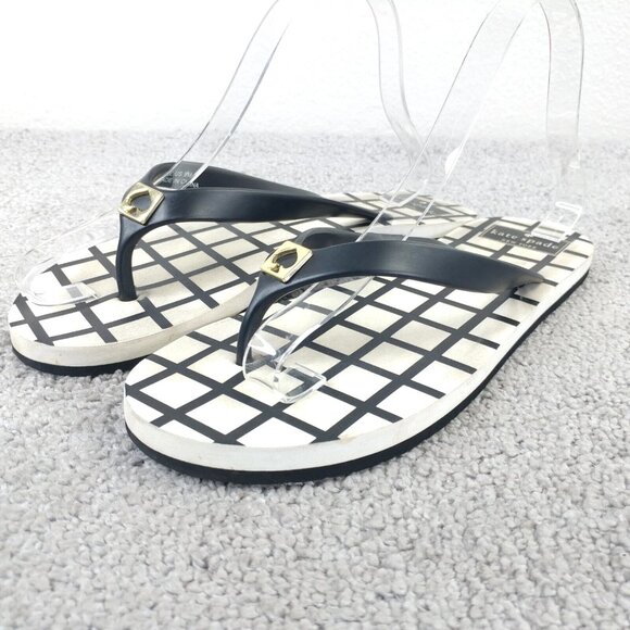 Kate Spade New York Womens 9 Shoes Thong Flip Flop Sandals Slip On Black Check - Picture 1 of 9